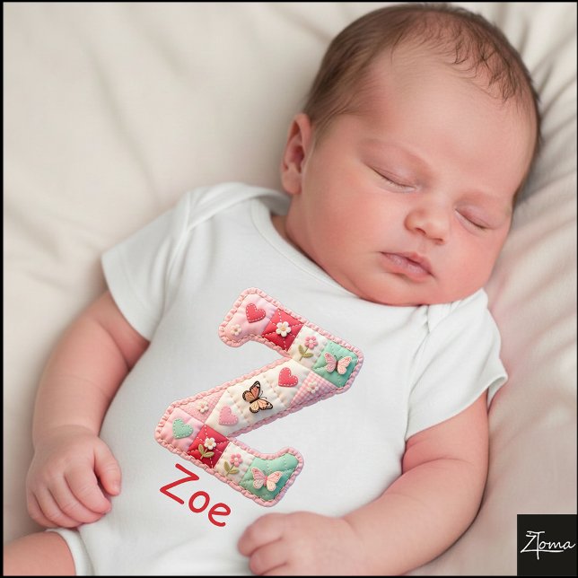 Quilted Patchwork Initial Letter Z Nursery T Shirt (This is a sample design. There are several models to choose from, with the name and color changed.)