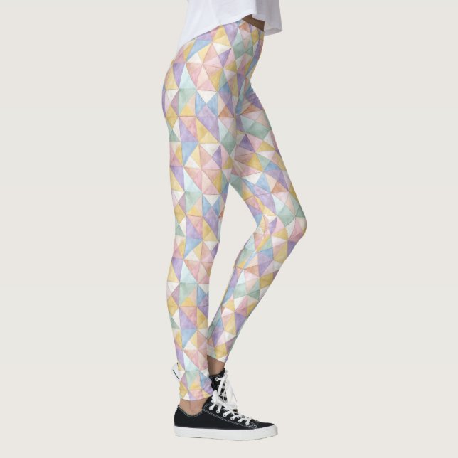 Quilted Patchwork Triangles Peach Lavender sage Leggings (Höger)