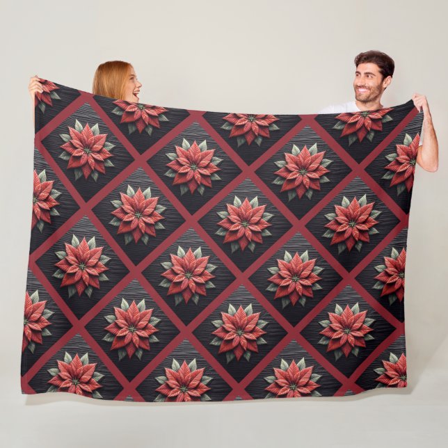 Quilted Poinsettia Fleece Blanket Black (På plats)