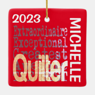 Quilter Extraordinaire-ANPASSNINGSBAR Julgransprydnad Keramik