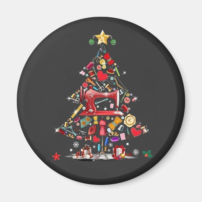 Quilter Merry Christmas Tree Quilt Block Quilting  Magnet (Framsidan)