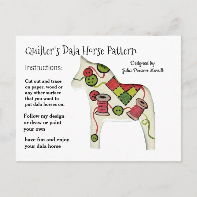 Quilters Dala Horse Mönster till  Helg Vykort (Framsida)
