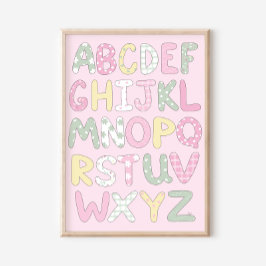 Quiltkonsttryckset: Alfabet på rosa bakgrund Poster