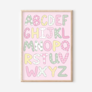 Quiltkonsttryckset: Alfabet på rosa bakgrund Poster