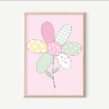 Quiltkonsttryckset: Blomma på rosa bakgrund
