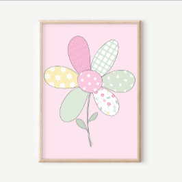 Quiltkonsttryckset: Blomma på rosa bakgrund Poster