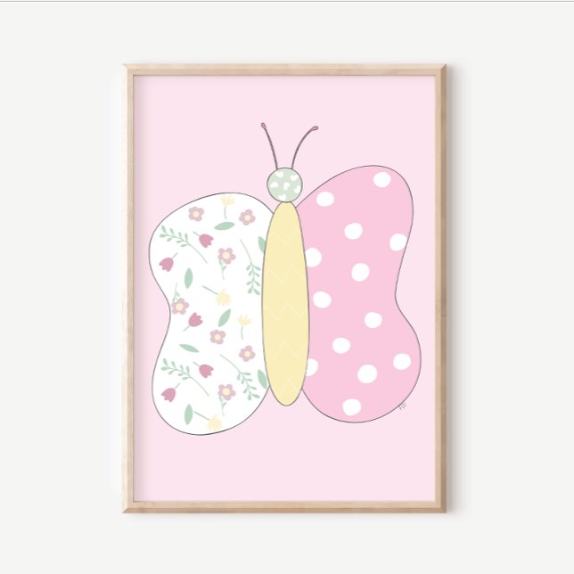 Quiltkonsttryckset: Fjäril Rosa Galleri Vägg Poster (Skapare uppladdad)