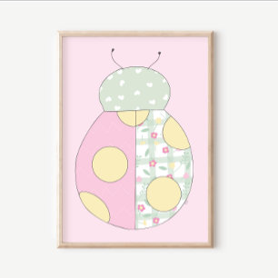Quiltkonsttryckset: Nyckelpiga på rosa bakgrund Poster