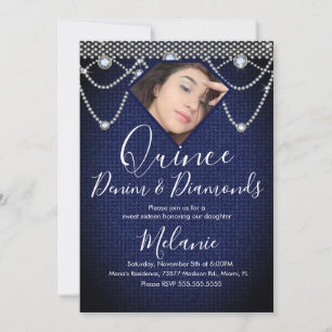 Quince Denim Diamanter Ädelsten Pärlor Foto Inbjudningar