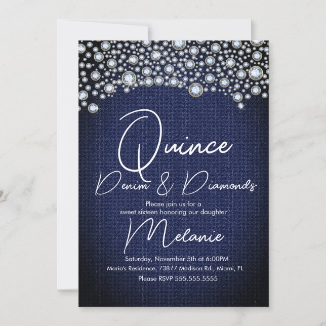 Quince Denim Diamonds Ädelstensdiamanter Spridda Inbjudningar (Framsida)