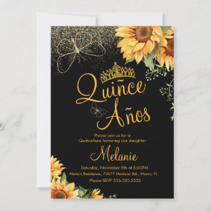 Quiñce Faux Glitter Sunflower Watercolor Födelseda Inbjudningar