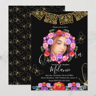 Quince Glitter Falska Blommor Fjärilar Mexikansk Inbjudningar