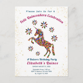 Quince Unicorn Quinceañera Birthday Celebration Vykort