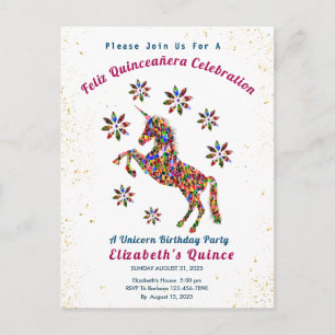 Quince Unicorn Quinceañera Birthday Celebration Vykort