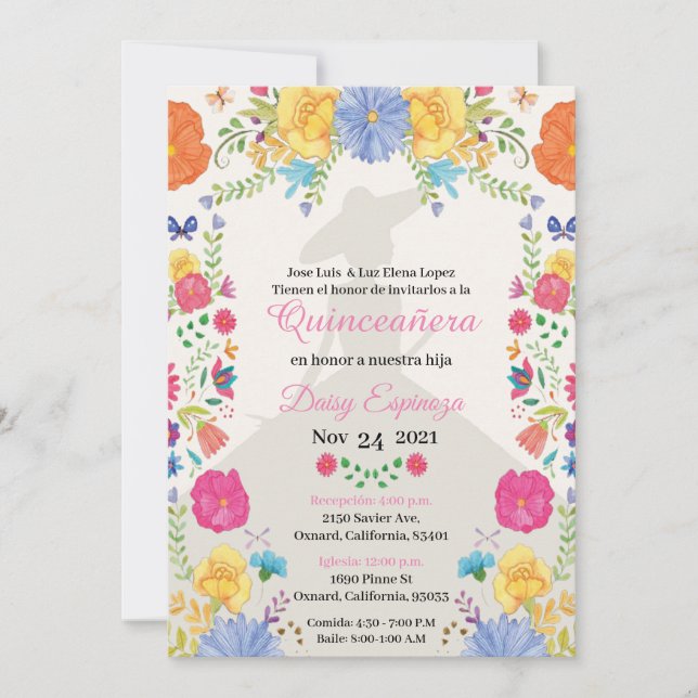 Quinceañera Invitation multi color, flowers  (Framsida)