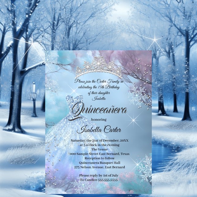 Quinceanera 15-årig Askungen Blå lila rosa Inbjudningar (Skapare uppladdad)