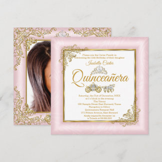 Quinceanera 15-års Blush Rosa Foto Kärran Inbjudningar