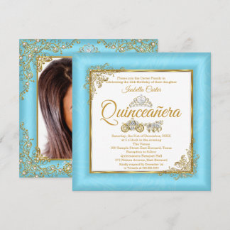 Quinceanera 15-års Cinderella Blå Pärla Tiara Foto Inbjudningar