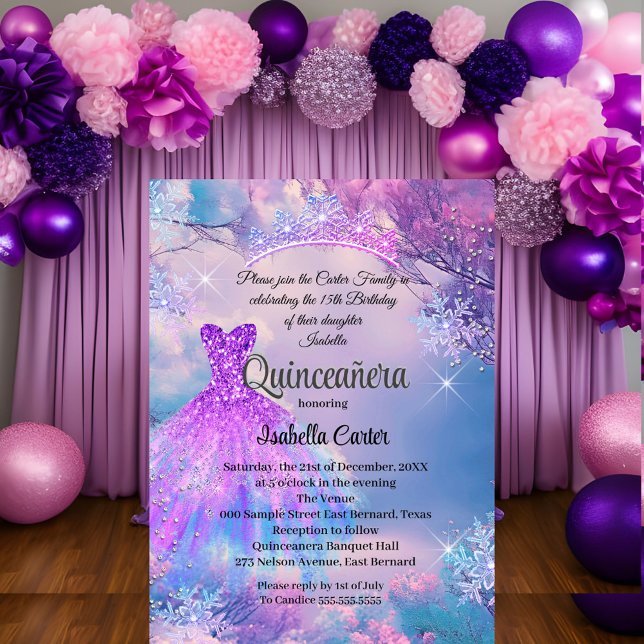 Quinceanera 15-års Cinderella Lila Turkos Blå Inbjudningar (Skapare uppladdad)