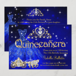Quinceanera 15-års födelsedag Blå klänning Tiara v Inbjudningar
