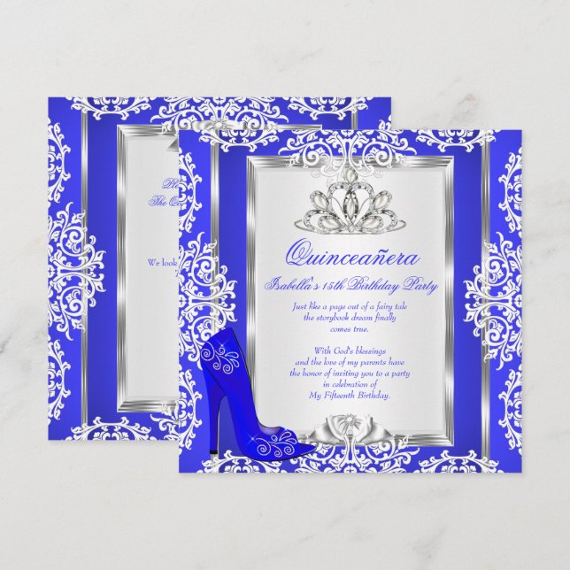Quinceanera 15-års födelsedag Magisk Royalblå sko Inbjudningar (Fram/baksida)