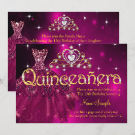 Quinceanera 15-års födelsedags plommon rosa klänni inbjudningar