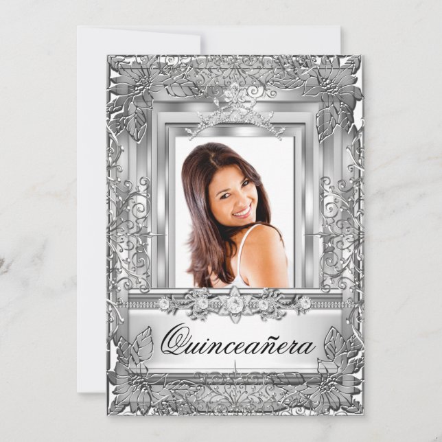 Quinceañera 15-års födelsedags silvertiara inbjudningar (Framsida)