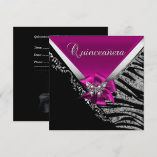 Quinceanera 15-års födelsedags Zebra Rosa Svart Si Inbjudningar