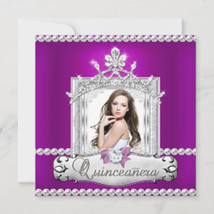 Quinceanera 15-års födelsedagsfest lila tiara inbjudningar