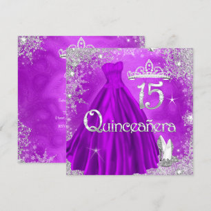Quinceanera 15-års lila silver snöflingor fest 2 inbjudningar
