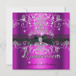Quinceanera 15-års Magenta Glitter Tiara Svart Ban Inbjudningar