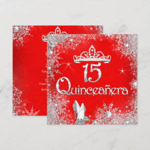 Quinceanera 15-års Röda Silver Snöflingor Fest 2 Inbjudningar