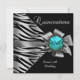 Quinceanera 15-års Silver Zebra Turkos Svart Grå S Inbjudningar