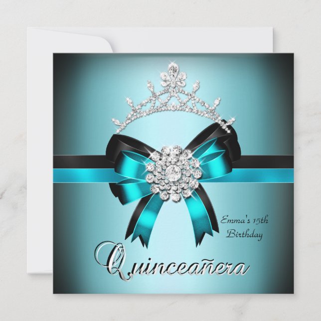 Quinceanera 15-års Teal Blå Svart Silver Pil Inbjudningar (Framsida)