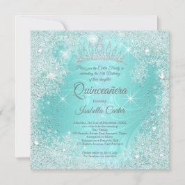 Quinceanera 15-års Teal Snöflinga Vinter Värld Inbjudningar