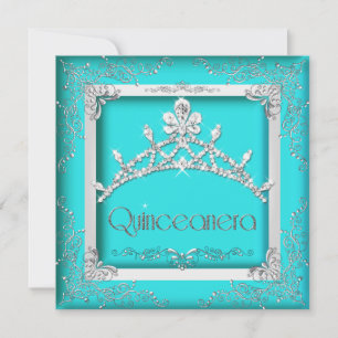 Quinceanera 15-års turkos silvertiara 15 fests inbjudningar