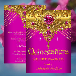 Quinceanera 15-årsdag Exotisk Fuchsia Rosa Guld Inbjudningar