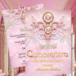 Quinceanera 15-årsdag Exotisk Ljusrosa Guld Inbjudningar