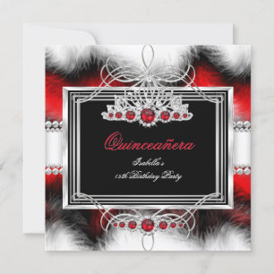Quinceanera 15-årsdag Fjäder Röd Pärla Inbjudningar