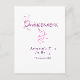 quinceanera 15-årsdag lila rosa födelsedagstårta vykort
