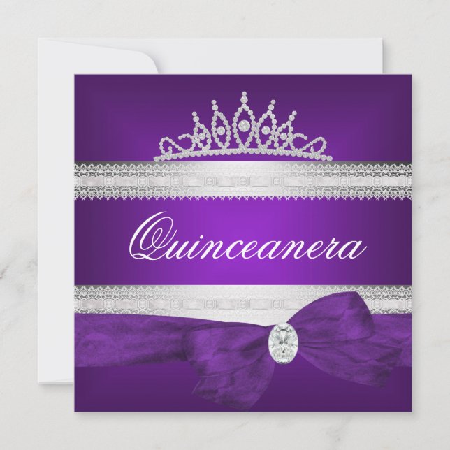 Quinceanera 15-årsdag Lila Silver Diamant Inbjudningar (Framsida)