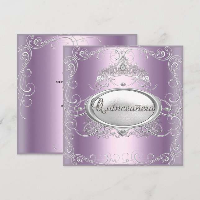 Quinceanera 15-årsdag Lilafärgad Rosa Silverstjärn Inbjudningar (Fram/baksida)