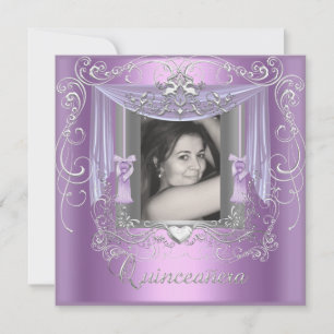 Quinceanera 15-årsdag Lilafärgad Rosa Silverstjärn Inbjudningar