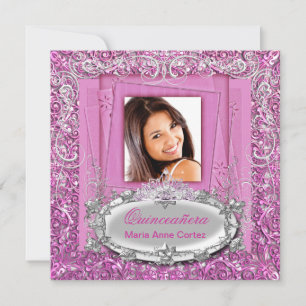 Quinceañera 15-årsdag Pretty Pink Vit Silver Inbjudningar