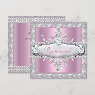 Quinceanera 15-årsdag Rosa Diamanttiara Inbjudningar