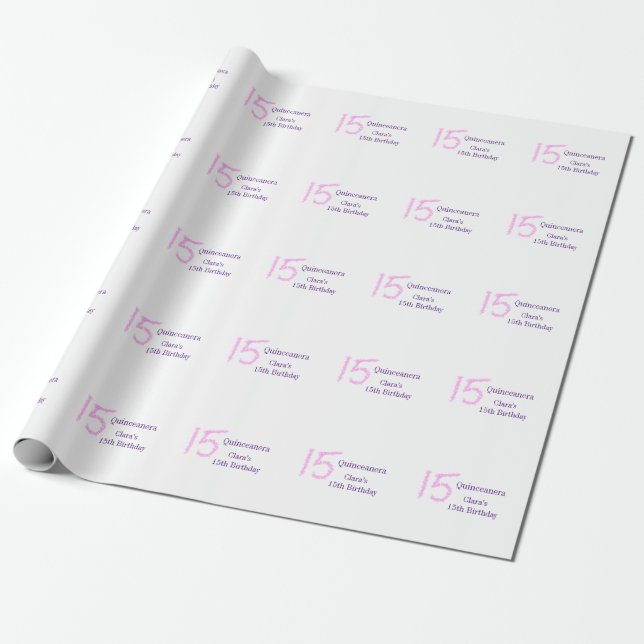 Quinceanera 15-årsdag rosa glitter mall presentpapper (Utrullad)