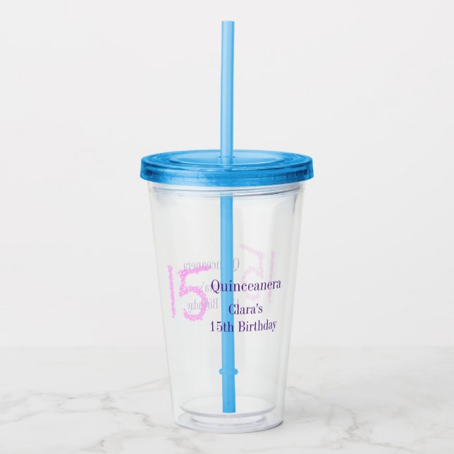 Quinceanera 15-årsdag rosa glitter mall take away mugg (Framsida)