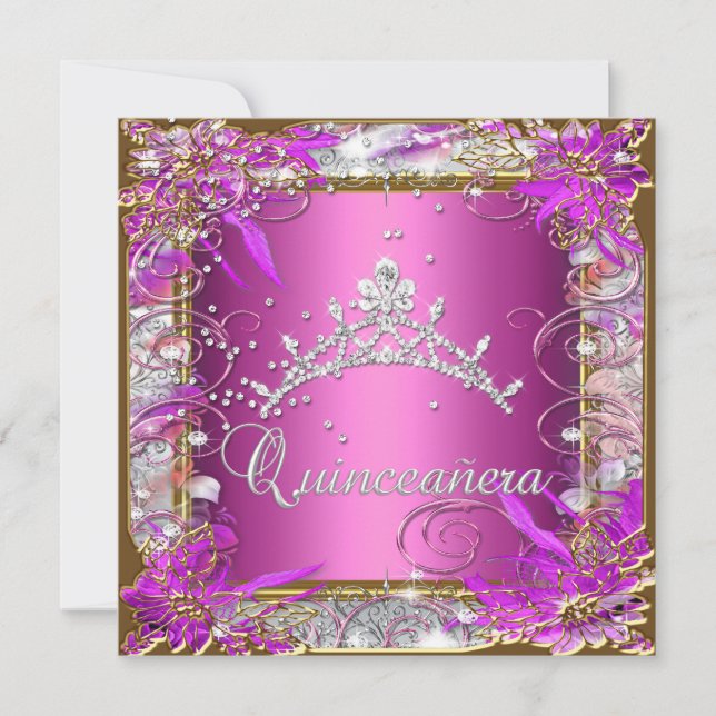 Quinceañera 15-årsdag Rosa Guld Inbjudningar (Framsida)