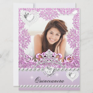 Quinceanera 15-årsdag Rosa Lila Silver Vitt Inbjudningar