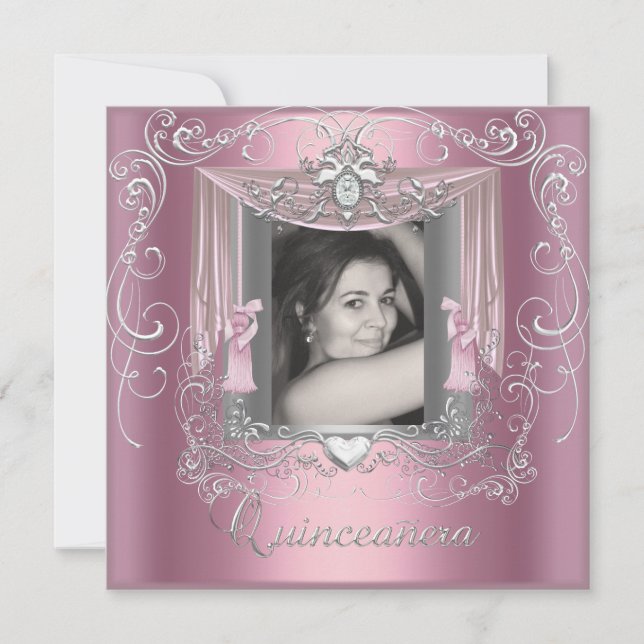 Quinceanera 15-årsdag Rosa Silverstjärna Inbjudningar (Framsida)